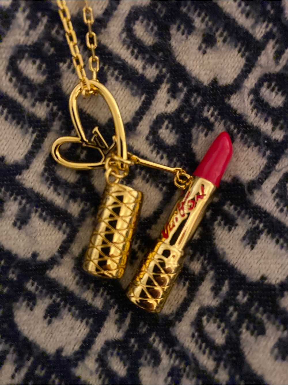 Gold Lipstick Pendant Necklace with Lipstick Charm